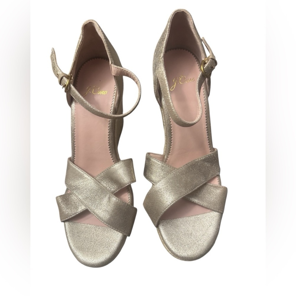 J. Crew Women's Metallic Espadrille Wedge Sandals Size 7.5 - Picture 2 of 5